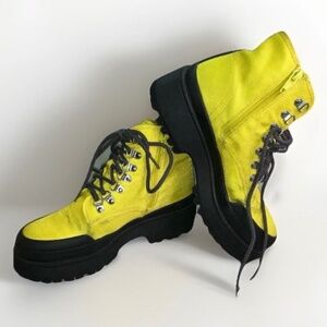 Steve Madden Timbor Platform Combat Boots Neon Yellow & Black Womens Size 6.5